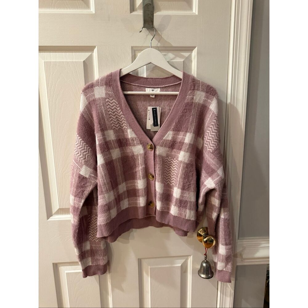 BP Lavender & White Plaid Soft Short Boxy Cardigan Sweater sz 2X NWT